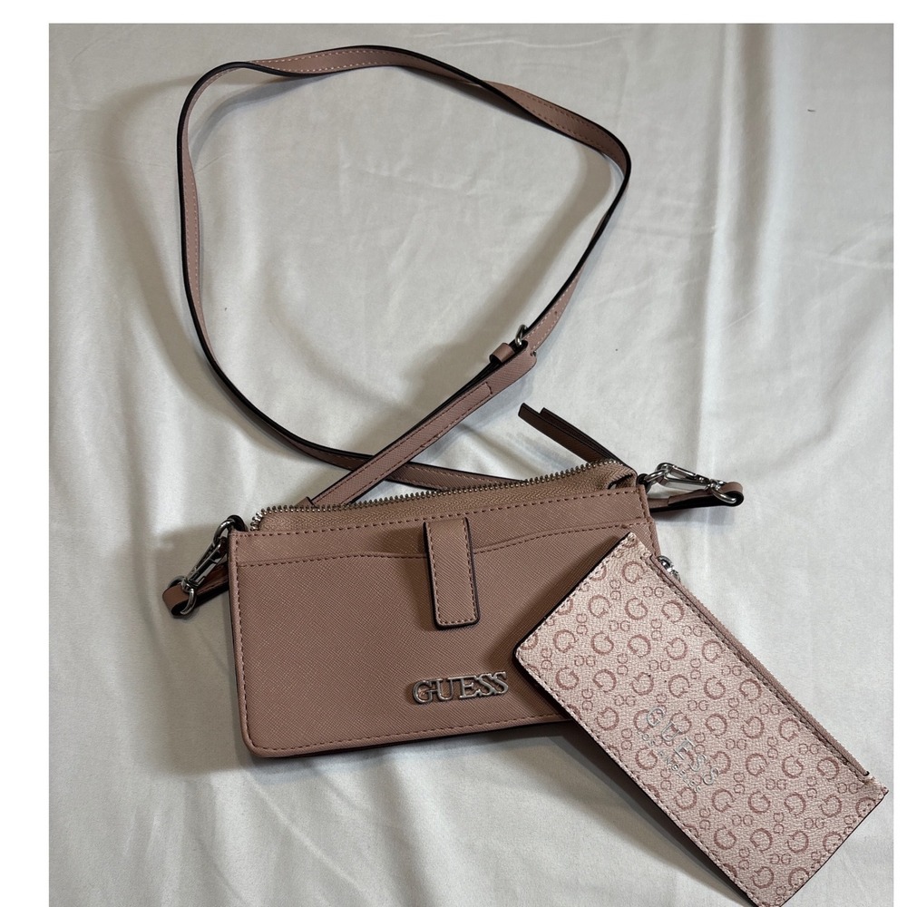 Guess Pink Saffiano Crossbody Bag with Logo Pouch Set SX821070 Dusty Rose
